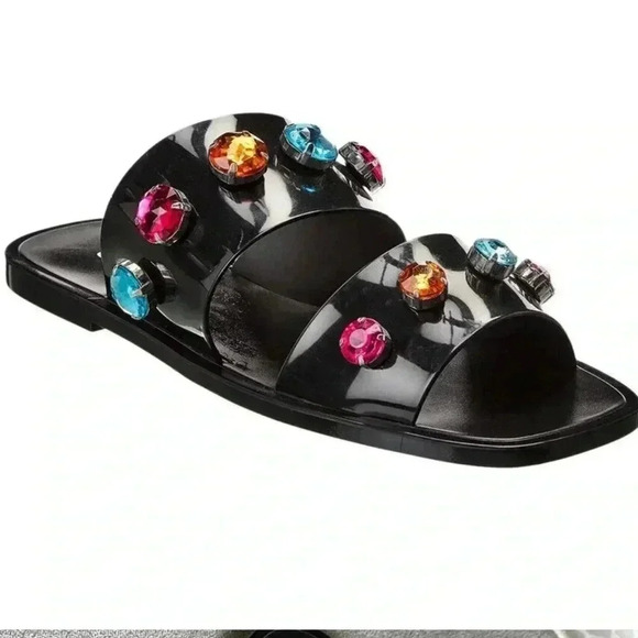 SCHUTZ Shoes - NWOT Schutz black sandal slides with crystals, women size 8, multicolored